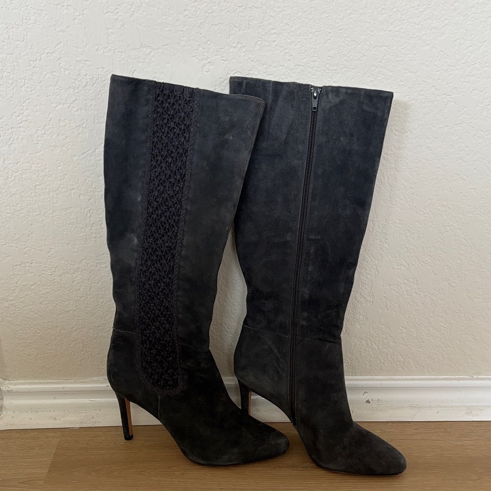 Elegant Charcoal Gray Suede Knee-High Women's Boots